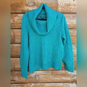 Covington Longsleeve Weaved Knit Turquoise Cowl Neck Pullover Soft Sweater